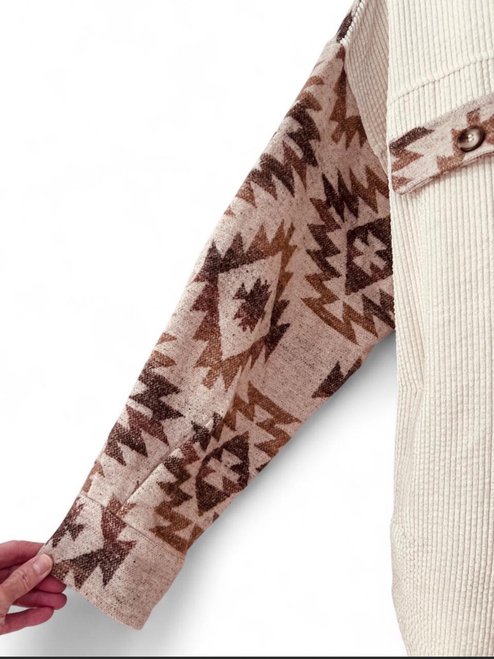 Boho Aztec-Print Cream Button Down  Shacket - Picture 3 of 8